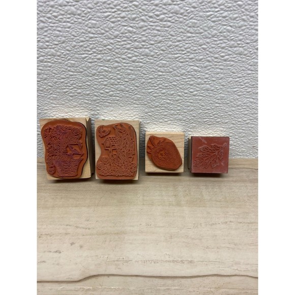 Wood Mounted Rubber Stamps Set Of 4 - Picture 2 of 8